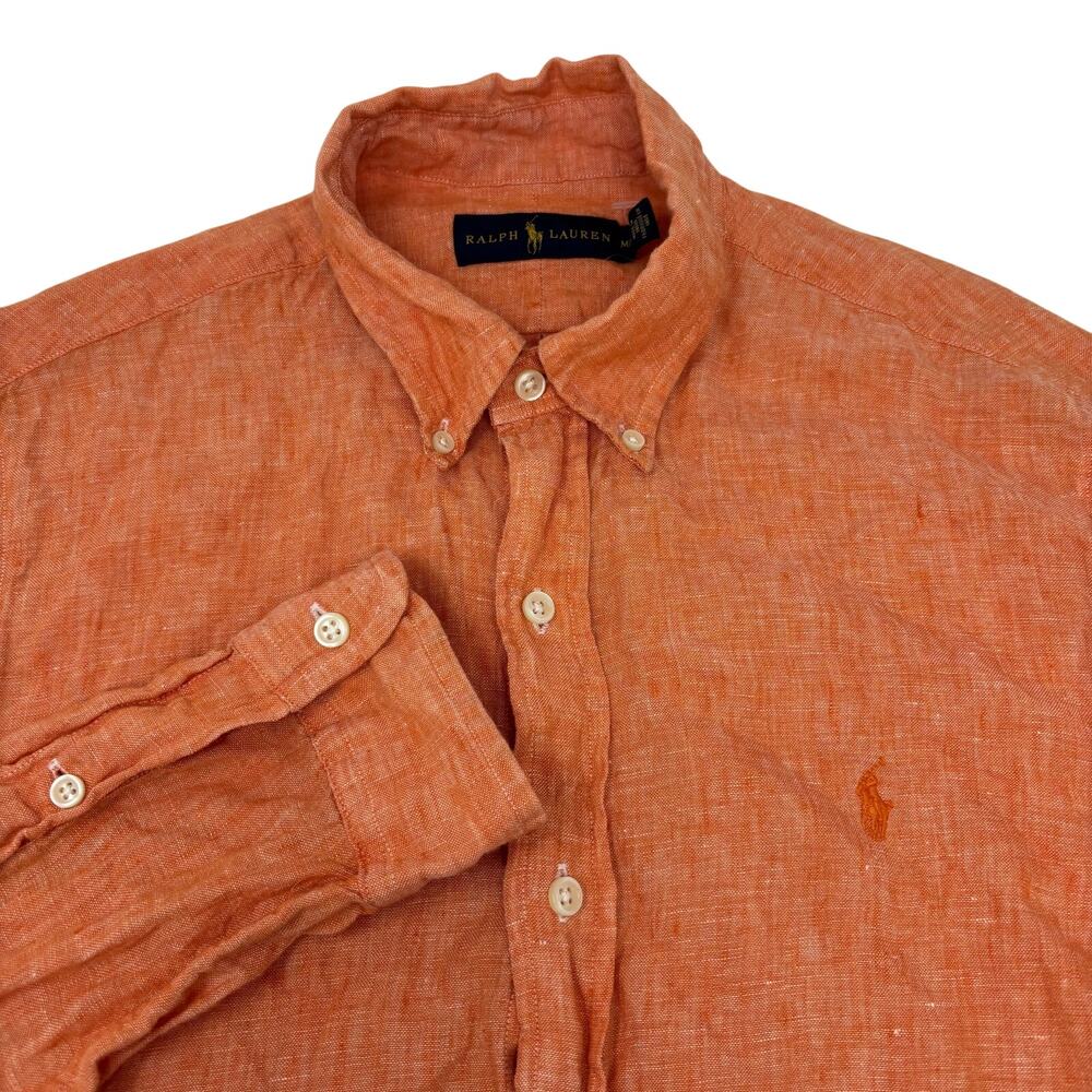 Ralph Lauren Medium 100% Linen YOrange Long Sleeve Button Down Shirt